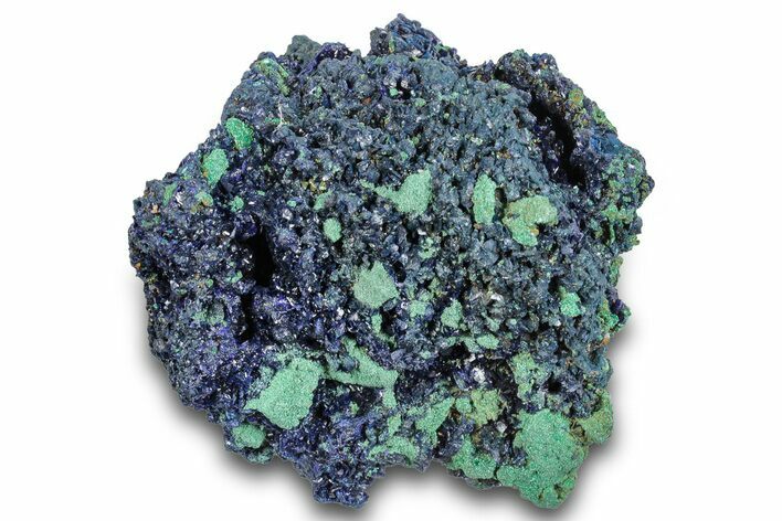Sparkling Azurite Crystals on Fibrous Malachite - China #259646